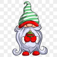 an image of a cartoon gnome with boxing gloves on his feet, wearing a green and white striped hat