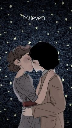 two people are kissing in front of the stars