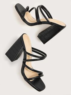 Heels Shein, Metallic Gold Heels, Mules Women, Shein Shoes, Trendy Heels, Black Shoes Heels, Elegant Sandals