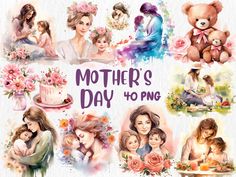 the mother's day to png clipart is shown with images of mothers and their children