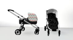 a baby stroller next to an infant car seat