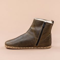 "Our Atlantis Handmade barefoot boots combine high-quality leather and traditional shoemaking skills. It is only through our know-how and belief in barefoot boots, a wealth of experience, and the best materials that we are able to create this unique and top-quality shoe. - Made in Turkey - 100% Natural - 100% Handmade - Hand-Stitched - Ankle Boots with Zipper - Natural Nubuck Upper - Natural Cozy Shearling Lining - Water Buffalo Leather Sole What are Barefoot Shoes? It is time to feel...EVERYTHI Leather Ankle-high Chukka Boots With Stitched Sole, Leather Footbed Slip-on Outdoor Boots, Brown Leather-lined Ankle-high Chukka Boots, Rugged High-top Waterproof Boots With Leather Footbed, Outdoor Leather-lined Ankle Chukka Boots, Barefoot Sandals Women, Boots With Fur, Man Cafe, Brown Slippers