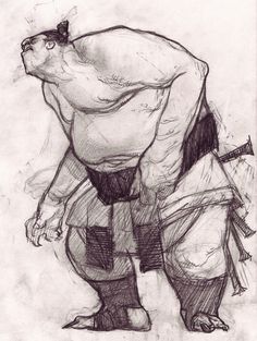 a drawing of a sumo wrestler standing with his hands in his pockets