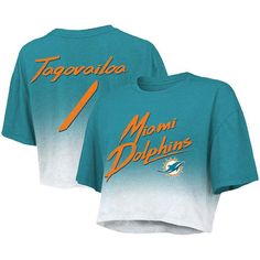 Put attention on your Tua Tagovailoa fandom by wearing this Drip-Dye Player Name and Number Crop T-shirt from Majestic Threads. It features a two-tone design with Miami Dolphins graphics printed on the front and Tua Tagovailoa script on the back. Tri-blend material also gives this Miami Dolphins top an extra-soft feel.Put attention on your Tua Tagovailoa fandom by wearing this Drip-Dye Player Name and Number Crop T-shirt from Majestic Threads. It features a two-tone design with Miami Dolphins gr Tua Tagovailoa, Stylish Crop Top, Crop T Shirt, Miami Dolphins, Crop Tshirt, Long Sleeve Hoodie, Dolphins, Womens Clothing Tops, Miami