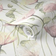 a floral wallpaper with pink flowers on it