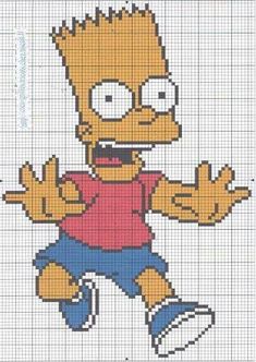 the simpsons cross stitch pattern with an image of person in red shirt and blue shorts