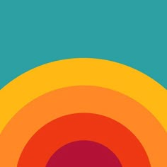 an orange, yellow and blue background with circles in the center on top of each other