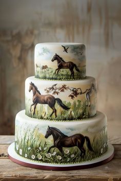 Pastoral Perfection: A Tranquil Horse Scene Birthday Cake Horse Bday Cake, Horse Birthday Cake Girl, Equestrian Cake, Horse Wedding Cake, Horse Themed Cake, Horses Cake, Native American Cake, Fondant Horse