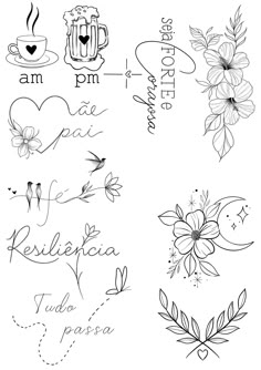 four different types of tattoos with flowers on them