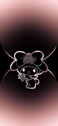 a black and white drawing of a teddy bear with flowers on it's head