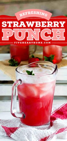 The perfect summer drink idea! Nothing will quench your thirst like this non-alcoholic strawberry punch. With a combo of fresh strawberries and pineapple, this easy party punch is refreshing! Save this fresh fruit recipe! Drink To Make At Home, Strawberry Punch Recipes, Strawberry Punch, Party Punch Recipes, Strawberry Drinks, Punch Drinks, Seltzer Water, Drink Recipes Nonalcoholic, Summertime Drinks