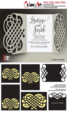 the wedding card is designed to look like an intricate knot, and has been cut out into