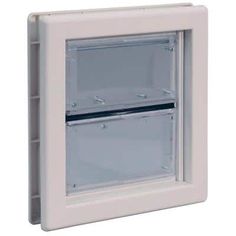 an open white wall mounted box with two glass doors on the front and back sides