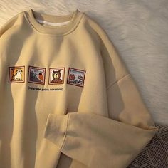 Velvet Sweater, Cartoon Portrait, Winter Sweatshirt, Round Neck Sweatshirts, 90s Grunge, Oversized Pullover, Round Neck Sweaters, Summer Fabrics, 가을 패션