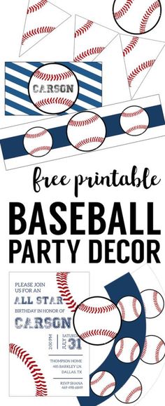 a baseball party with free printables on the front and back, including an envelope for