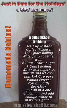 a bottle of homemade kahlua with instructions on how to use it