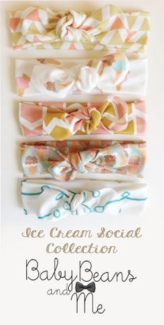 four baby bows are stacked on top of each other with the words ice cream social collection