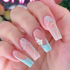 Skiathos, Simple Acrylic Nails, Classy Acrylic Nails, Dip Powder Nails, Coffin Nails Designs, Pretty Acrylic Nails, Floral Nails, Short Acrylic Nails, Powder Nails