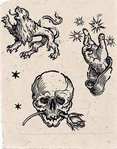 an old school tattoo design with skulls and lions