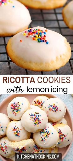 Learn how to make the best lemon ricotta cookies with lemon icing using ricotta cheese. This festive holiday cookie recipe is an ideal Italian Christmas cookie for cookie exchange. Get the easy ricotta cookies with lemon at kitchenathoskins.com.