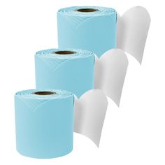 three rolls of blue and white toilet paper