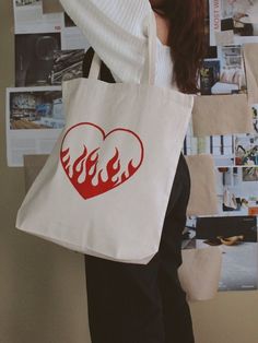 Fire Heart Aesthetic, Gift For Her Ideas, Handpainted Tote, Diy Tote Bag Design, Handpainted Tote Bags, Shopping Market, Totes Ideas, Summer Gym, Canvas Bag Design