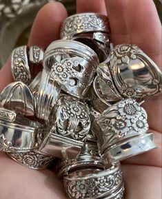 Silver Spoon Aesthetic, Antique Spoon Rings, Spoon Rings Aesthetic, Tiny Spoon Bracelet, Spoon Handle Rings, Vintage Spoon Rings, Grunge Jewelry, Hot Jewelry, Silverware Jewelry