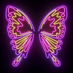 a neon butterfly is shown in the shape of a large, yellow and pink butterfly