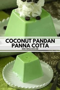 this is an image of coconut pandan panna cota dessert on a plate