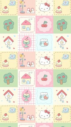 the hello kitty wallpaper is in pastel colors