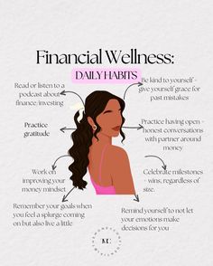 a woman's profile with the words, financial wellness and her description on it