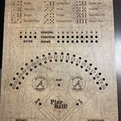 a wooden board with some sort of baseball game plan on it's back side