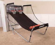 Lifetime Double Shot Arcade Style Basketball Hoops Game Family Game Room Ideas Small Spaces, Arcade Bedroom Ideas, Dream Basement Game Room, Playroom Gameroom Combo, Garage Makeover Game Room, Hang Out Room Ideas Teenage, Mancave Ideas Small Room, Home Arcade Room Ideas, Fun Basement Ideas For Teenagers