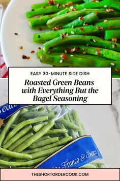 Roasted Green Beans with Everything But the Bagel Seasoning - The Short Order Cook Oven Roasted Green Beans, Everything But The Bagel Seasoning, Easy Green Beans, Everything But The Bagel, Cooking Green Beans, Bagel Seasoning, Roasted Green Beans, String Bean, Seasoning Blend