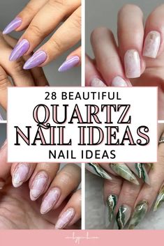 28 Beautiful Quartz Nail Ideas That You Will Love - Winky Pink Quarts Nails, Crystal Inspired Nails, Quartz Nail Art, Natural Nail Shapes, Rose Quartz Nails, Disney Princess Nails, Belle Nails, Disney Inspired Nails