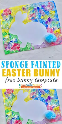 an easter bunny paper plate craft with the words sponge painted on it