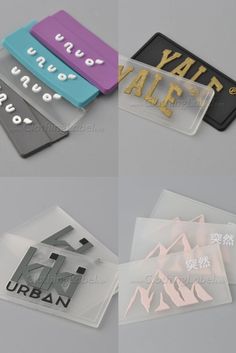 four different types of stickers with the words urban on them, all in various shapes and sizes