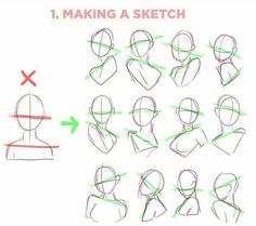 how to draw the head and shoulders in one point, step by step drawing instructions for beginners