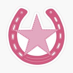 a pink sticker with a star in the center and two horseshoes on each side