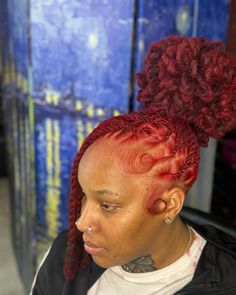 Loc Styles Homecoming, Hoco Dread Styles, Dread Colors Black Women, Colorful Natural Hair For Black Women, Dreadlock Hairstyles Female, Colored Loc Styles, Hoco Loc Styles, Lock Updo Dreadlocks, Two Strand Twist Updo Locs