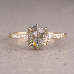 salt and pepper diamond Dark Engagement Ring Unique, Yellow Gold Hexagon Diamond Ring, Hexagon Yellow Gold Diamond Ring, Luxury Elegant Hexagon Diamond Ring, Grey Diamond Hexagon Engagement Ring, Hexagonal Salt And Pepper Diamond Ring, Hexagon Engagement Ring, Hexagonal Ring, Hexagon Diamond