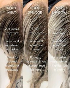 Aveda Hair Color Chart Blondes, Cosmetology Color Theory, Shadow Root Formula Shades Eq, Foilage Technique Hair, Shadow Root Melt, Root Smudge Blonde, Smudge Root, Traditional Highlights, Shadow Root Blonde