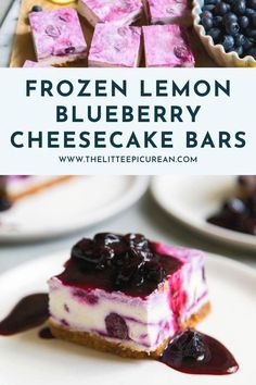 frozen lemon blueberry cheesecake bars on a plate