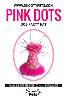 pink dots dog party hat for small dogs with feathers and sequins on top