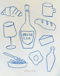 a drawing of bread, wine, and other items to be used in the project