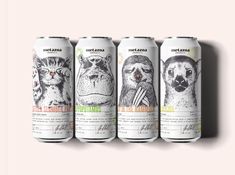 four cans of beer with different animals on them