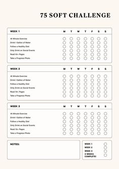 a printable worksheet for the 75 soft challenge