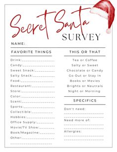 santa's list with the names and numbers for each holiday drink or candy bar