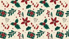 a christmas pattern with holly and candy canes