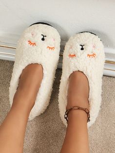 White Preppy Collar   Cartoon Bedroom Slippers Embellished   Women Shoes Cartoon Bedroom, Fluffy Bedroom, Home Slippers, The Cartoon, Pink Room, Womens Slippers, Slippers